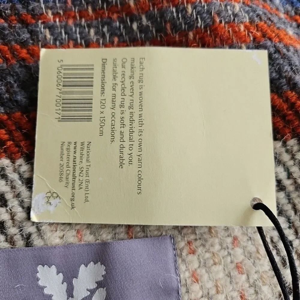 National Trust Ltd. Recycled Wool Blanket Throw Picnic Fringe Plaid 47